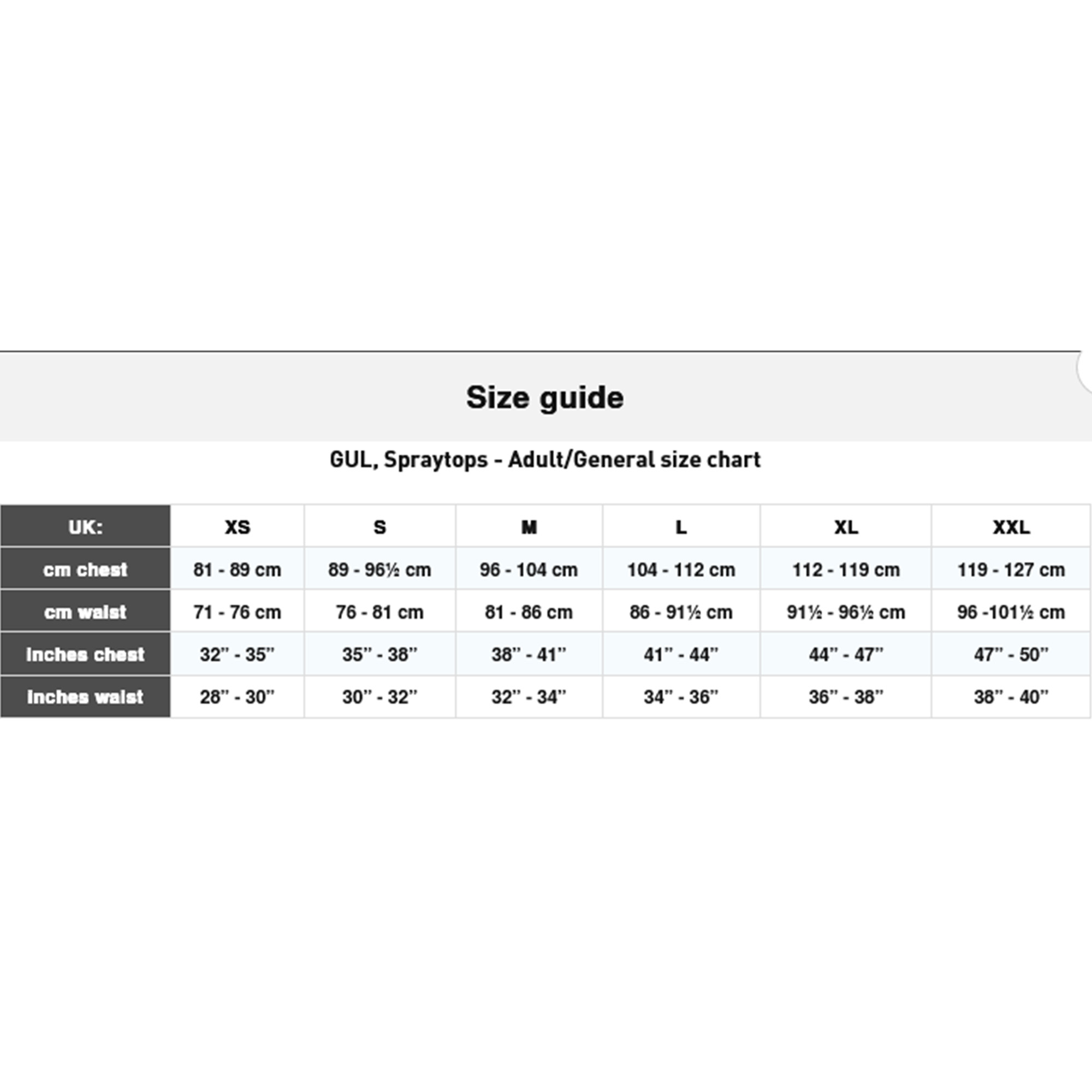 Gul Spray Tops 23 (Image) 0 Size Chart